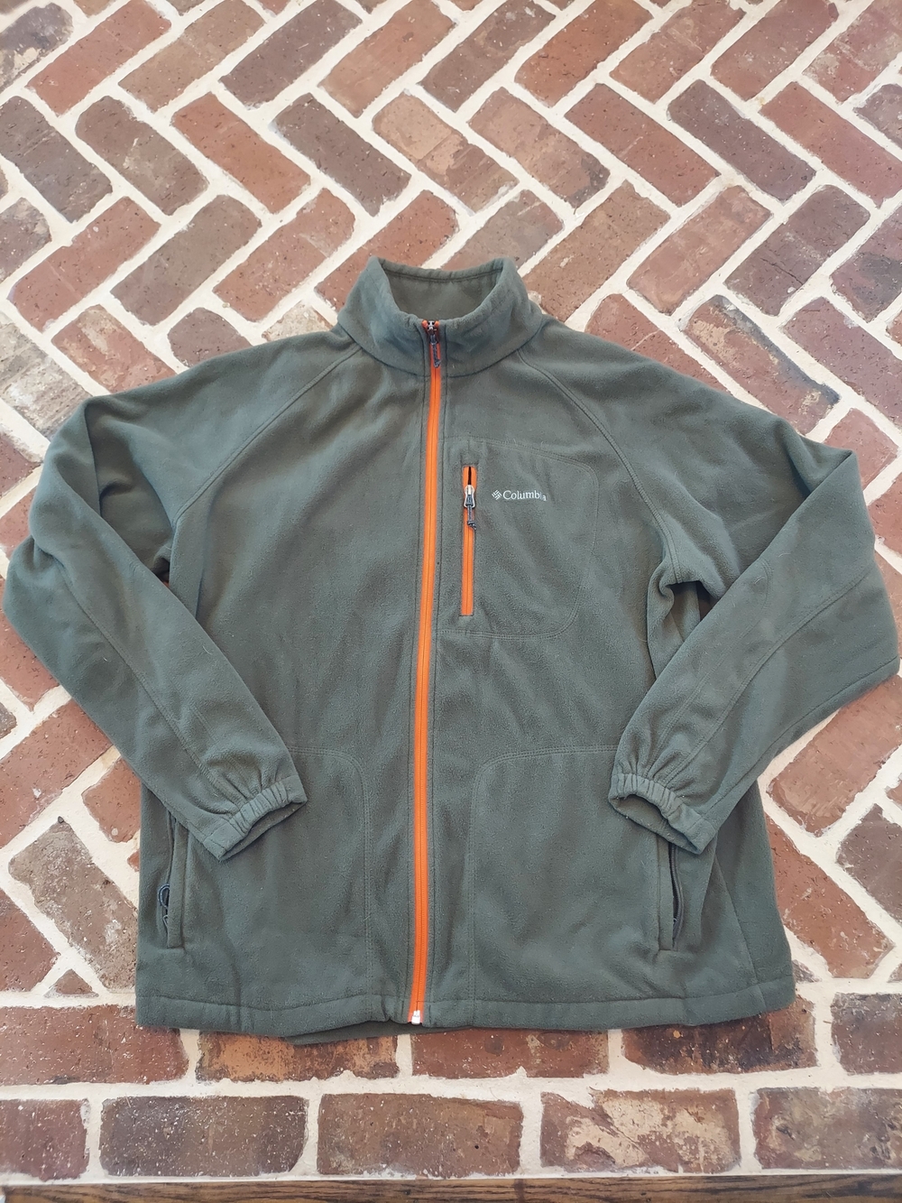 Columbia Men’s Full Zipper Olive Green/Orange Trim Fleece Jacket Size XXL